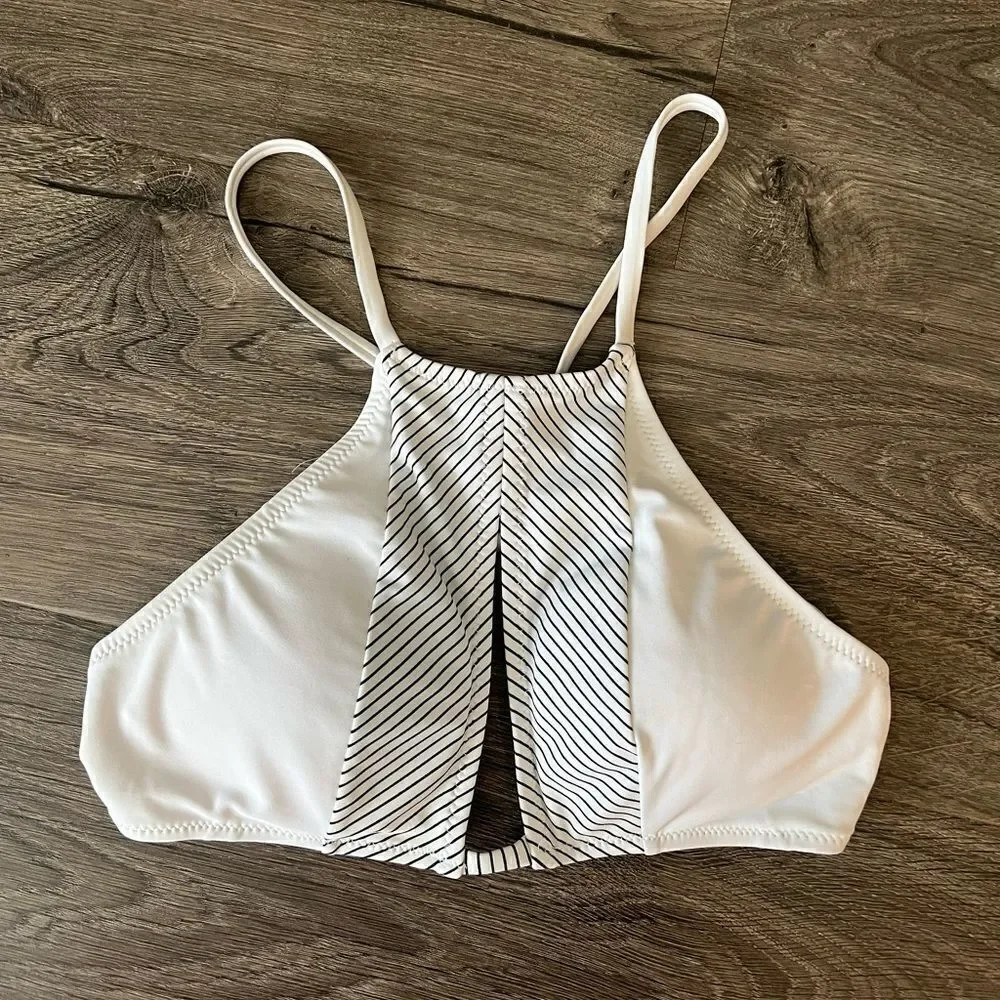White black stripe Swimming bikini top sz S